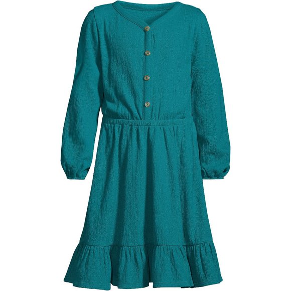 Lands' End Girls Long Sleeve Cinch Waist Dress, Spade Blue , NWT - Picture 1 of 2